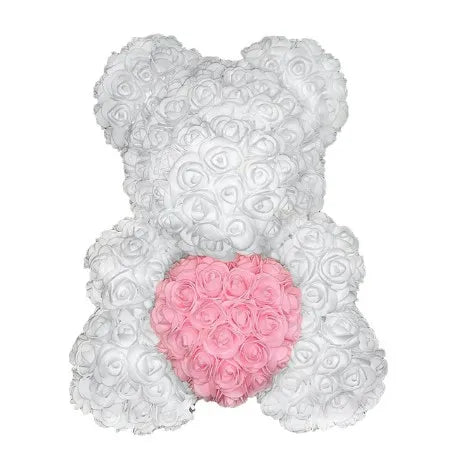 Oso de Peluche con Corazón de Rosas Artificiales