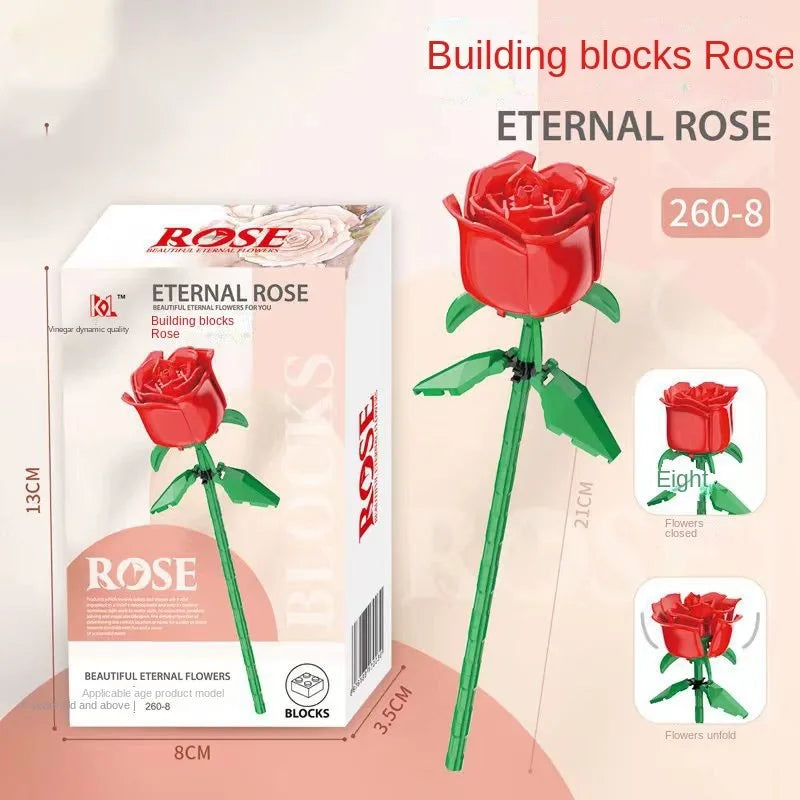 Rosas de Bloques de Construcción – Puzzle de Ramo Inmortal, Juguete y Decoración