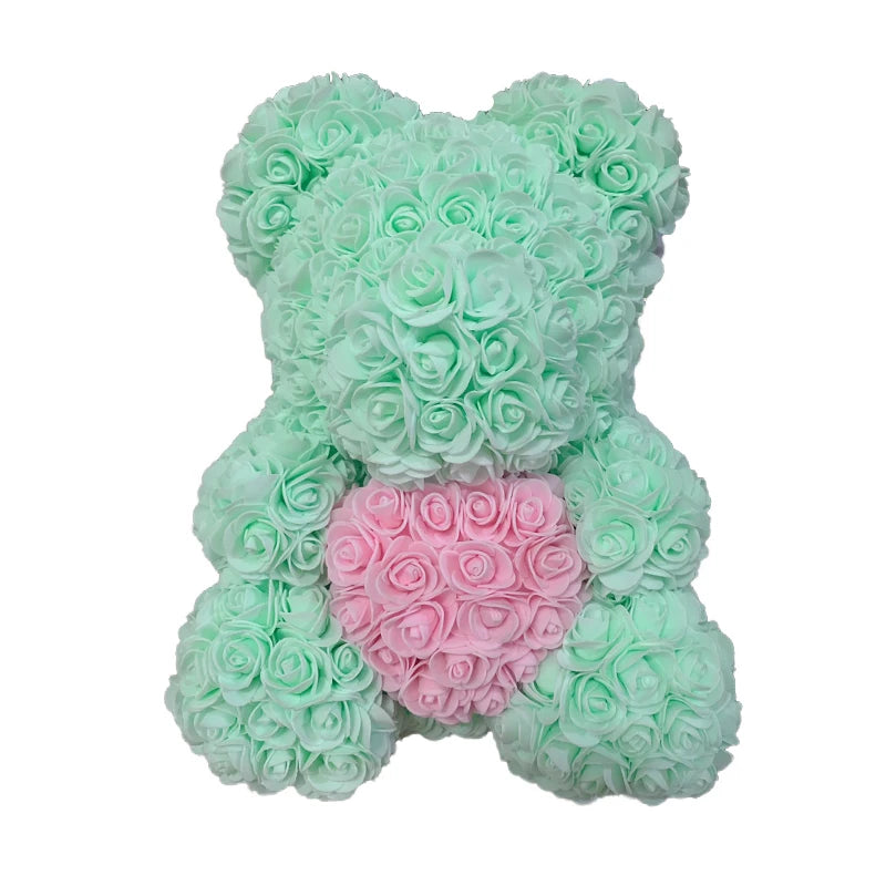 Oso de Peluche con Corazón de Rosas Artificiales