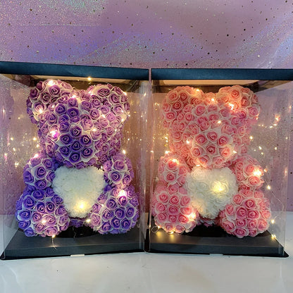 Oso de Peluche con Corazón de Rosas Artificiales