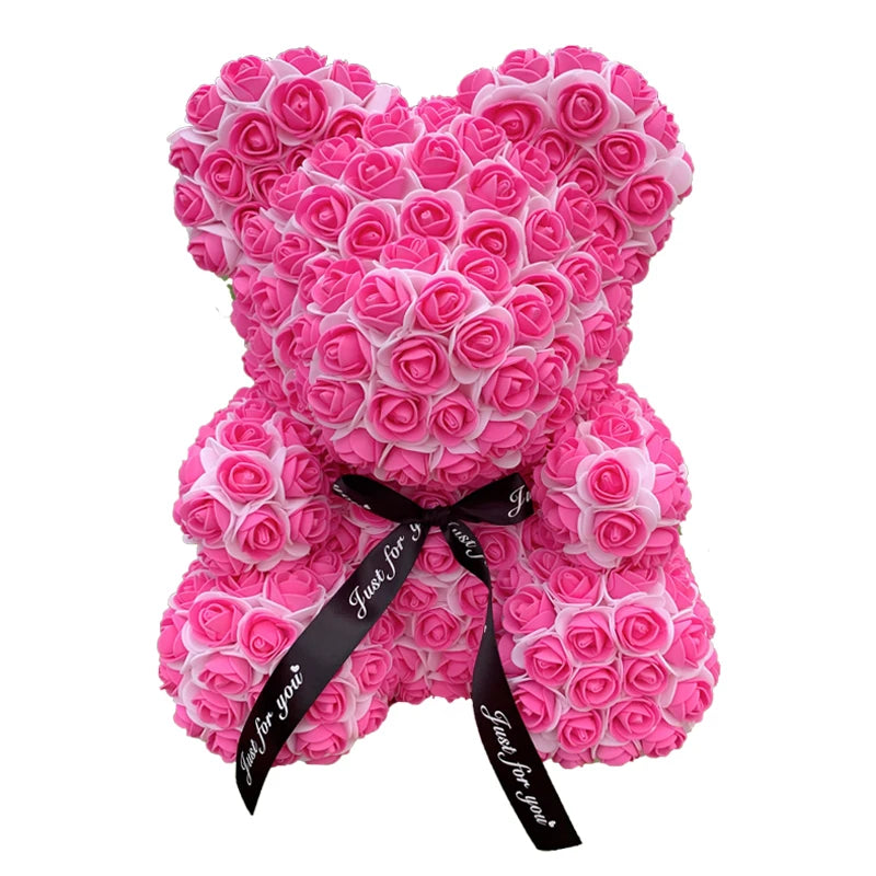 Oso de Peluche con Corazón de Rosas Artificiales