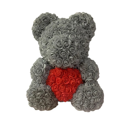 Oso de Peluche con Corazón de Rosas Artificiales