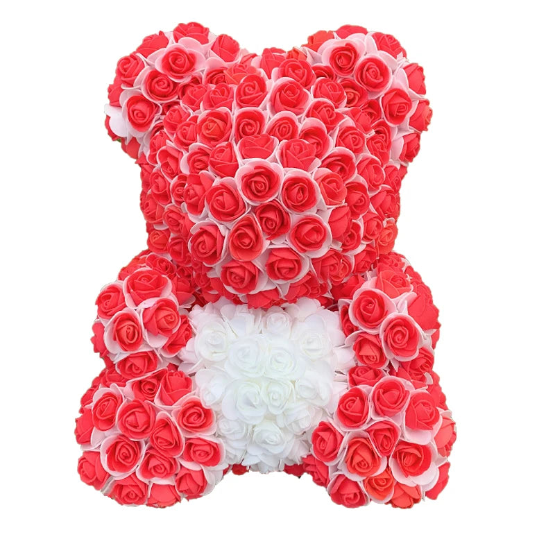 Oso de Peluche con Corazón de Rosas Artificiales