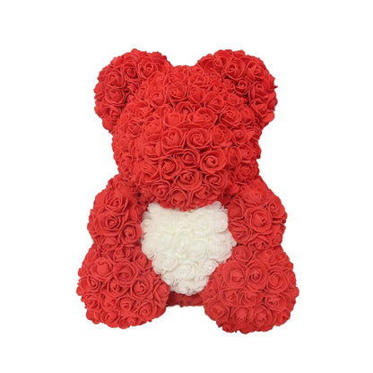 Oso de Peluche con Corazón de Rosas Artificiales