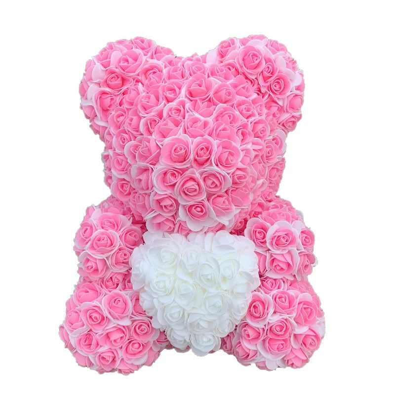 Oso de Peluche con Corazón de Rosas Artificiales