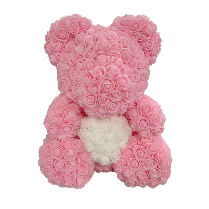 Oso de Peluche con Corazón de Rosas Artificiales