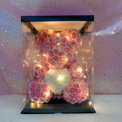 Oso de Peluche con Corazón de Rosas Artificiales