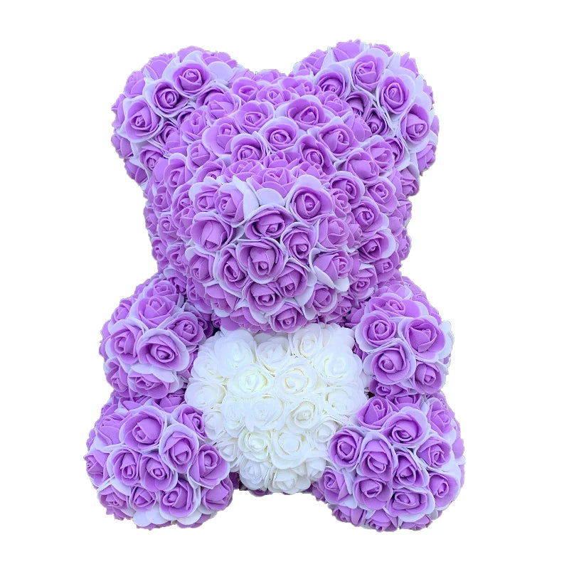 Oso de Peluche con Corazón de Rosas Artificiales
