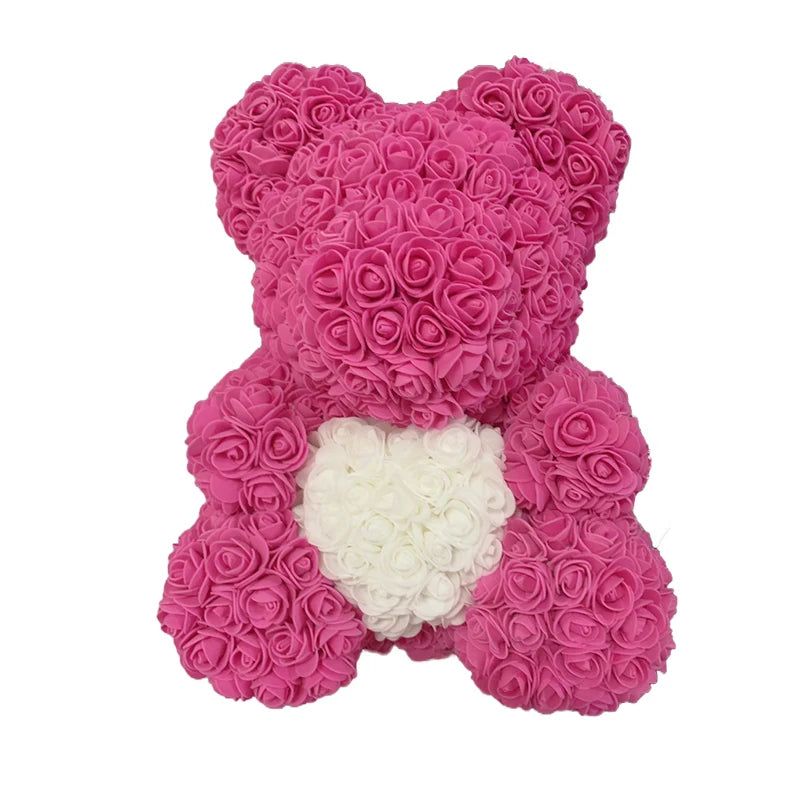 Oso de Peluche con Corazón de Rosas Artificiales