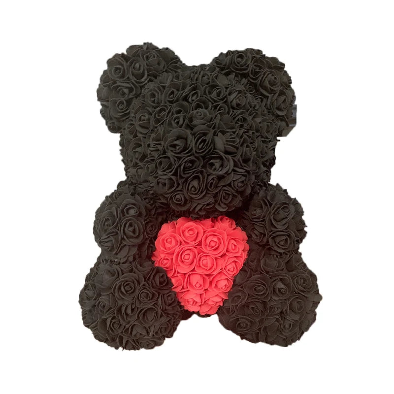 Oso de Peluche con Corazón de Rosas Artificiales