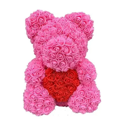 Oso de Peluche con Corazón de Rosas Artificiales