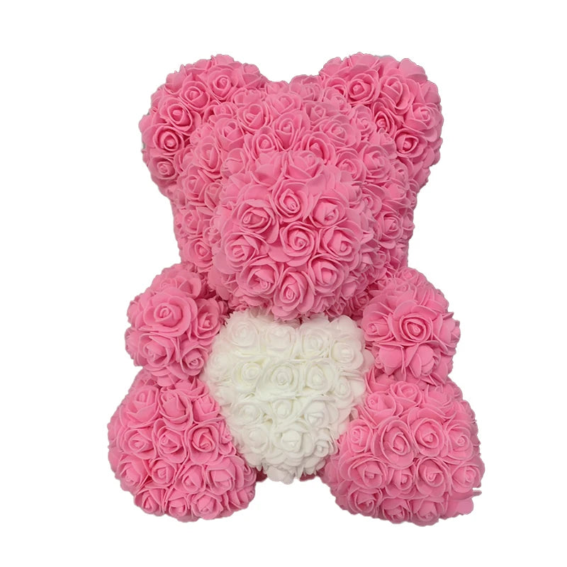 Oso de Peluche con Corazón de Rosas Artificiales