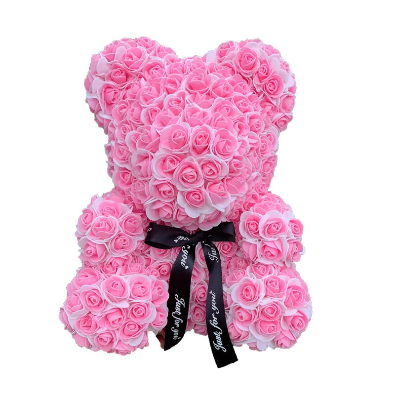 Oso de Peluche con Corazón de Rosas Artificiales