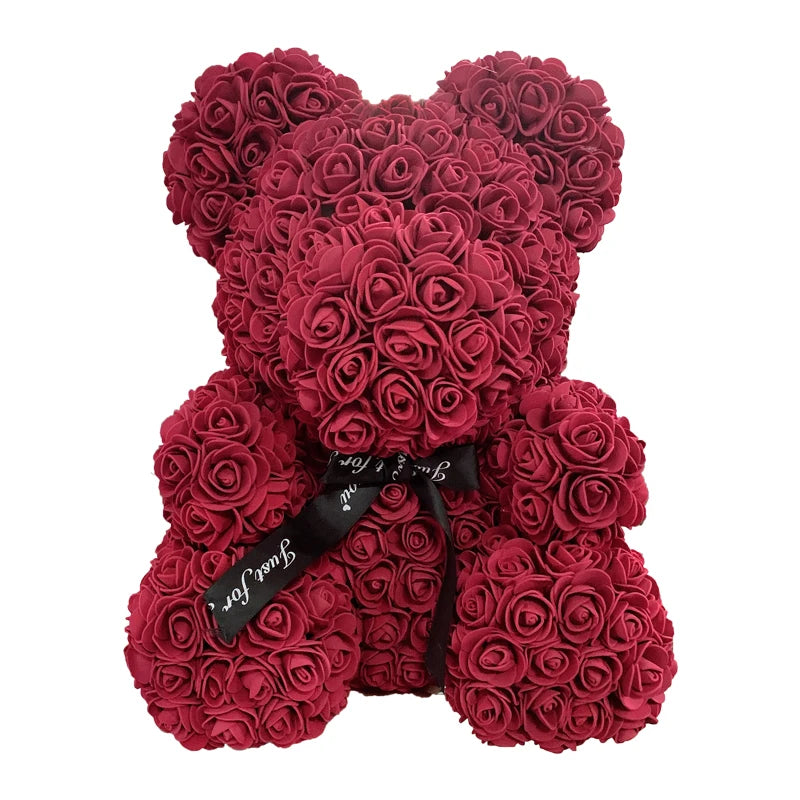 Oso de Peluche con Corazón de Rosas Artificiales