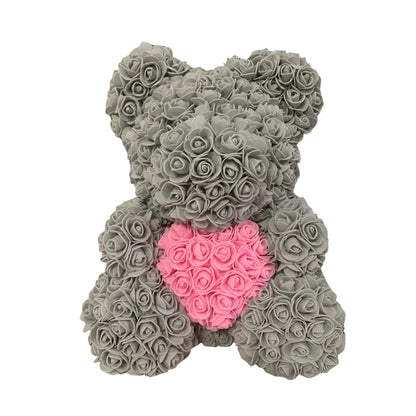 Oso de Peluche con Corazón de Rosas Artificiales