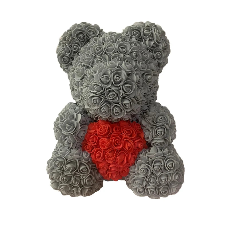 Oso de Peluche con Corazón de Rosas Artificiales