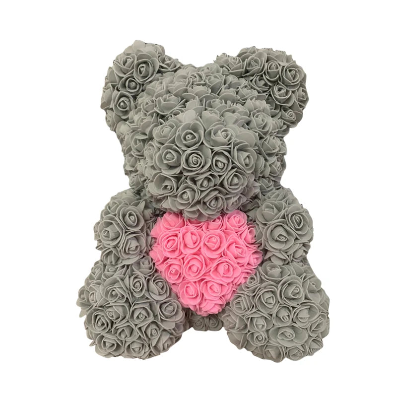 Oso de Peluche con Corazón de Rosas Artificiales