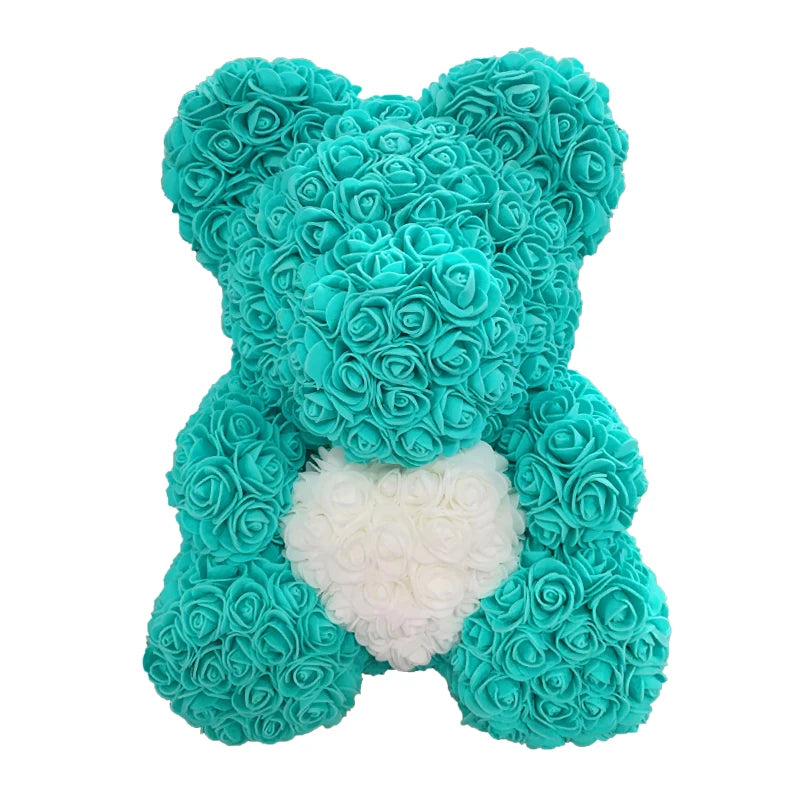 Oso de Peluche con Corazón de Rosas Artificiales