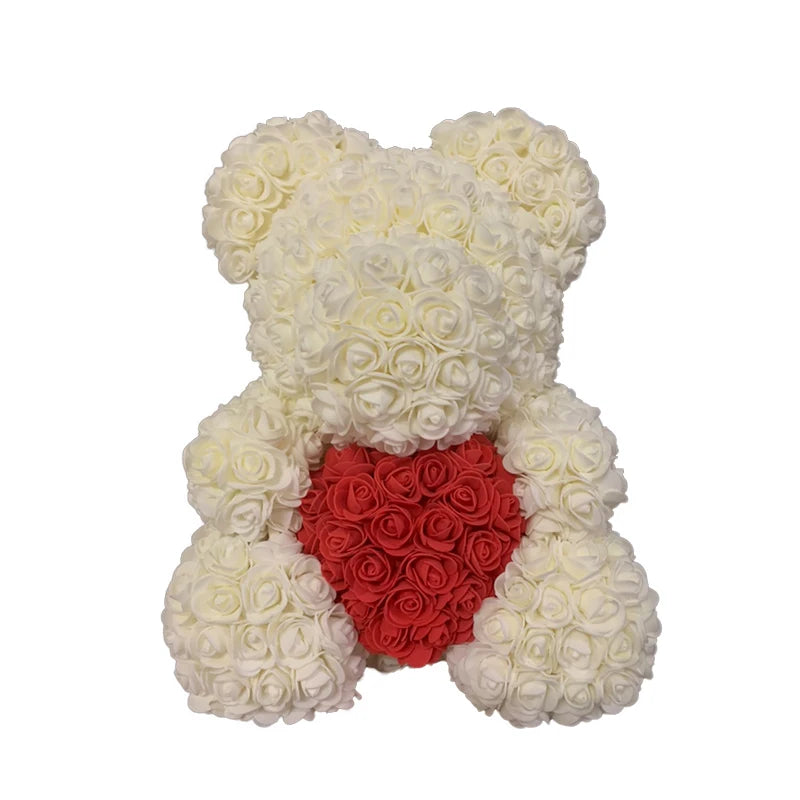 Oso de Peluche con Corazón de Rosas Artificiales