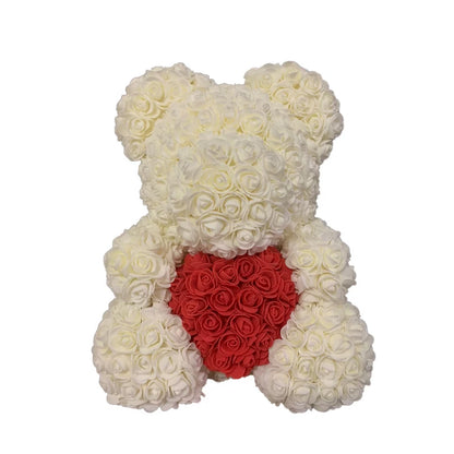 Oso de Peluche con Corazón de Rosas Artificiales