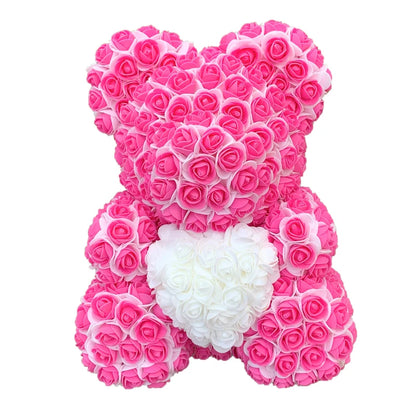 Oso de Peluche con Corazón de Rosas Artificiales