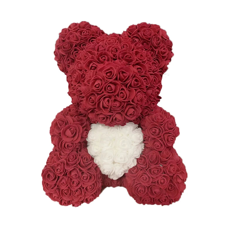 Oso de Peluche con Corazón de Rosas Artificiales