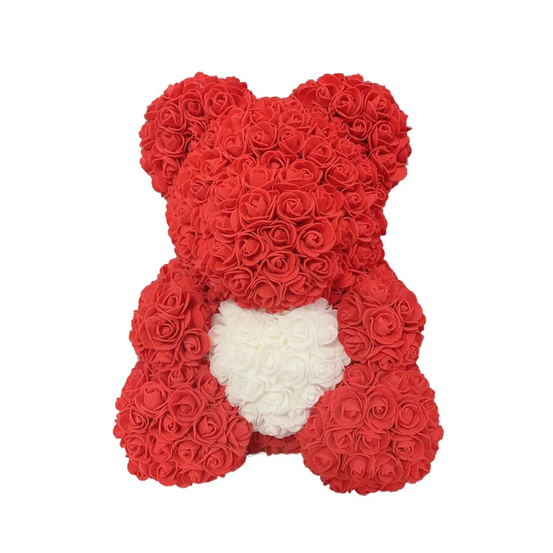 Oso de Peluche con Corazón de Rosas Artificiales
