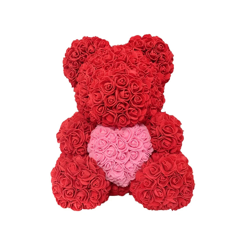 Oso de Peluche con Corazón de Rosas Artificiales