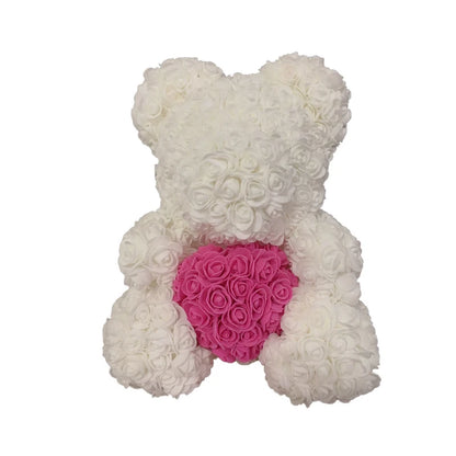 Oso de Peluche con Corazón de Rosas Artificiales