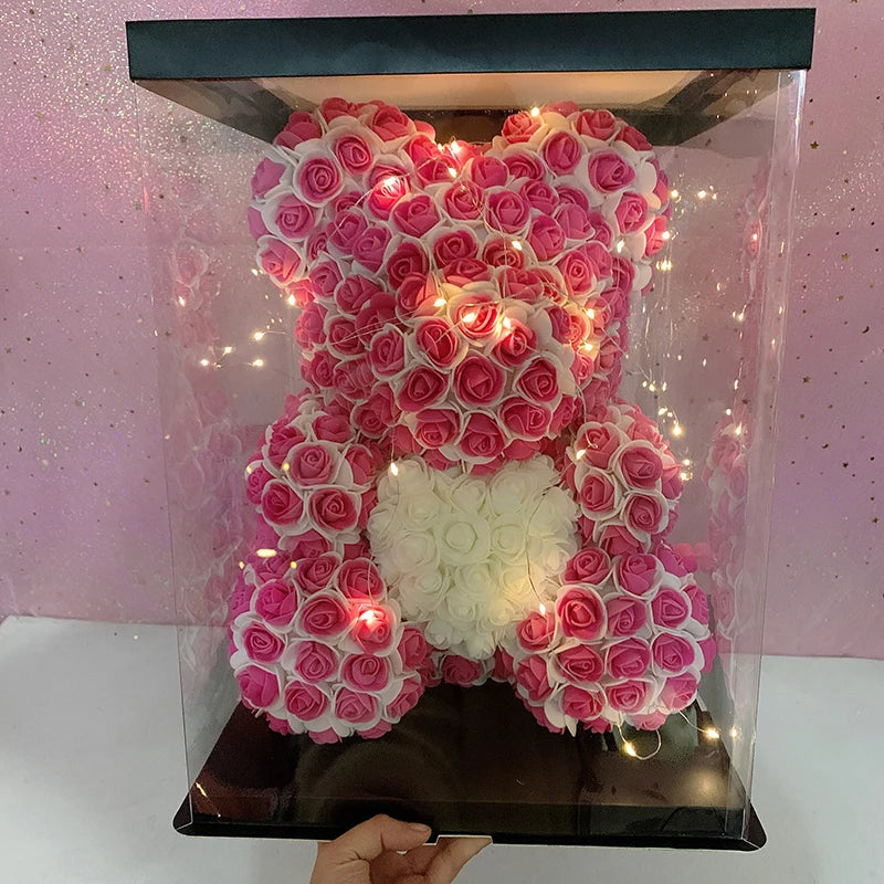 Oso de Peluche con Corazón de Rosas Artificiales