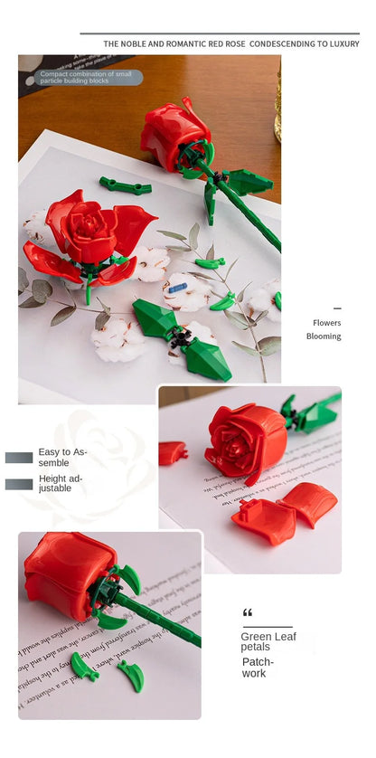 Rosas de Bloques de Construcción – Puzzle de Ramo Inmortal, Juguete y Decoración