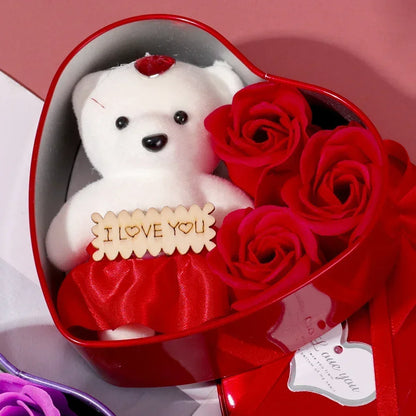 Caja de Regalo Romántica con Oso y Rosas