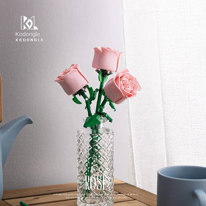 Rosas de Bloques de Construcción – Puzzle de Ramo Inmortal, Juguete y Decoración