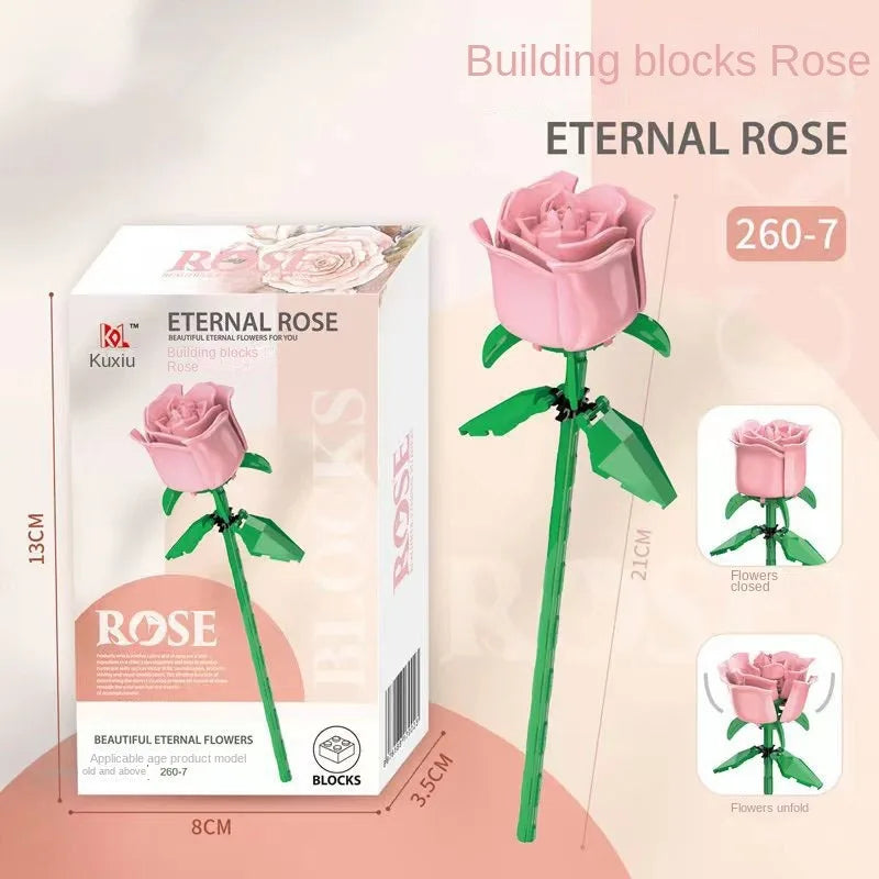 Rosas de Bloques de Construcción – Puzzle de Ramo Inmortal, Juguete y Decoración