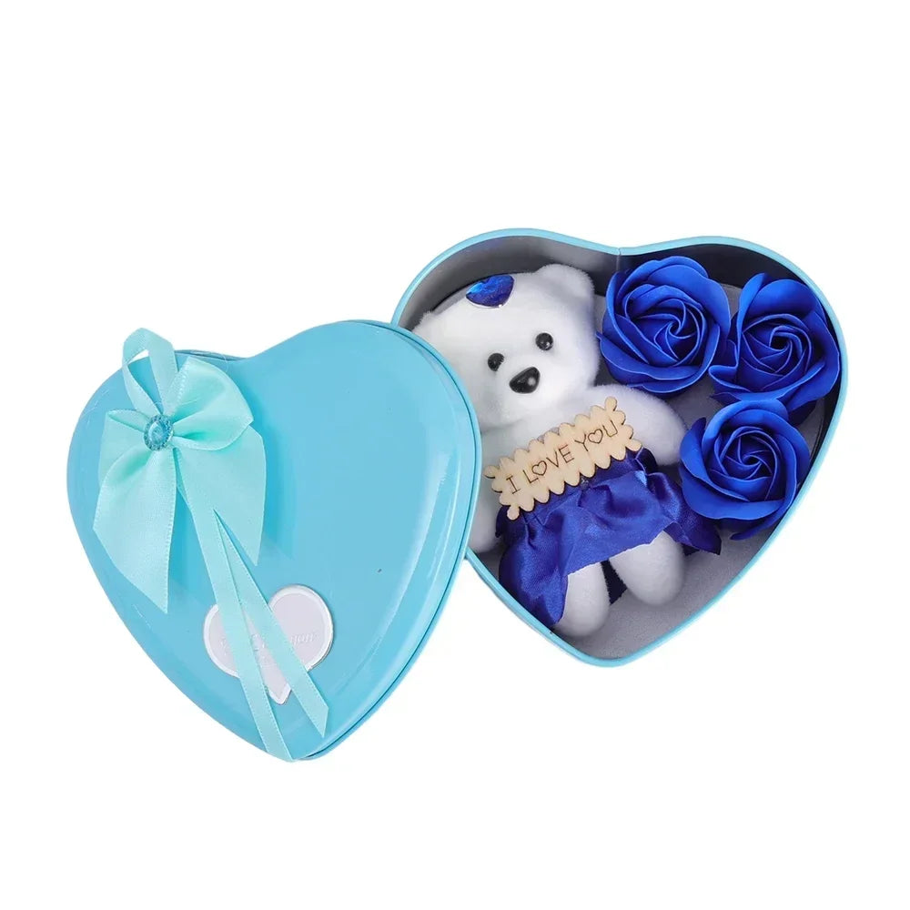 Caja de Regalo Romántica con Oso y Rosas