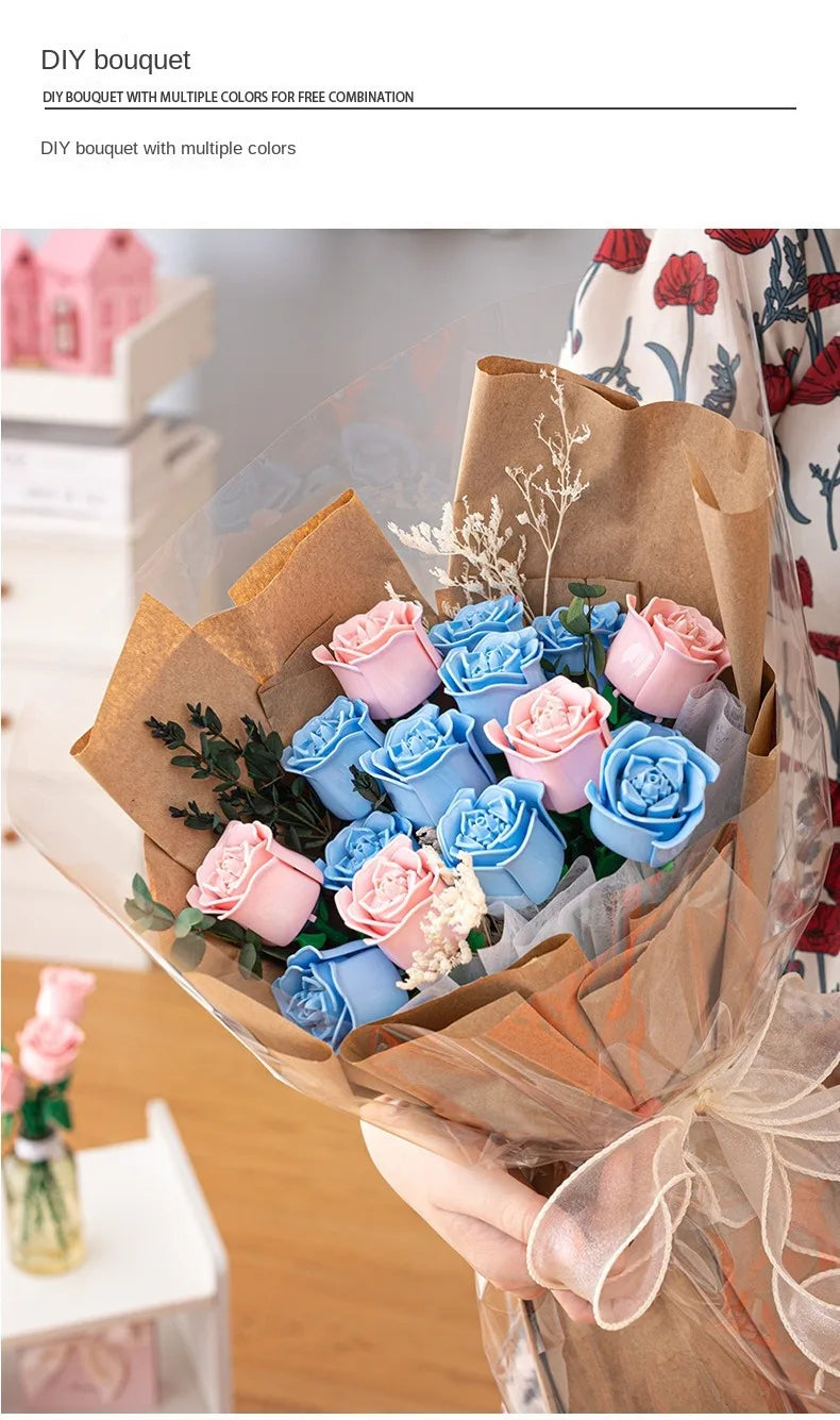 Rosas de Bloques de Construcción – Puzzle de Ramo Inmortal, Juguete y Decoración