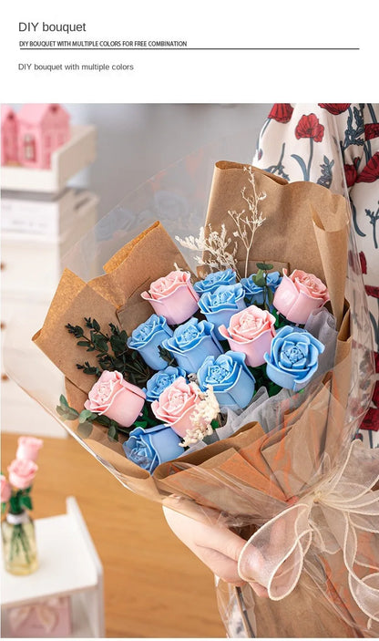 Rosas de Bloques de Construcción – Puzzle de Ramo Inmortal, Juguete y Decoración