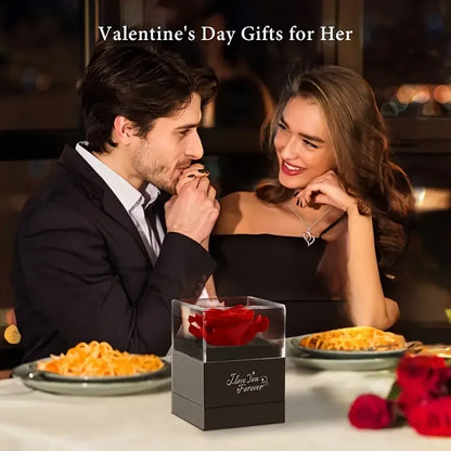 Collar con Rosa Roja en Forma de Corazón + Caja de Regalo