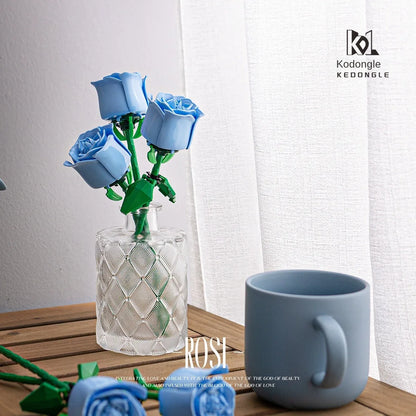 Rosas de Bloques de Construcción – Puzzle de Ramo Inmortal, Juguete y Decoración