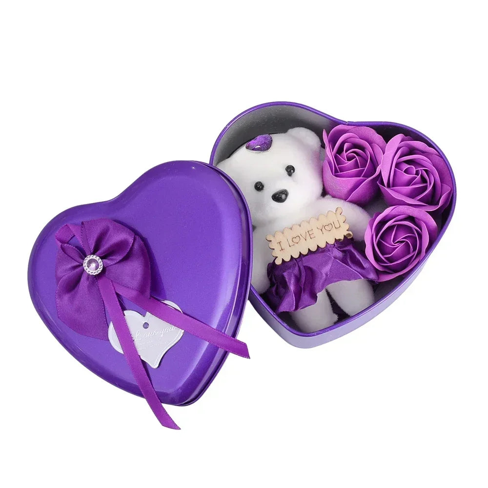 Caja de Regalo Romántica con Oso y Rosas