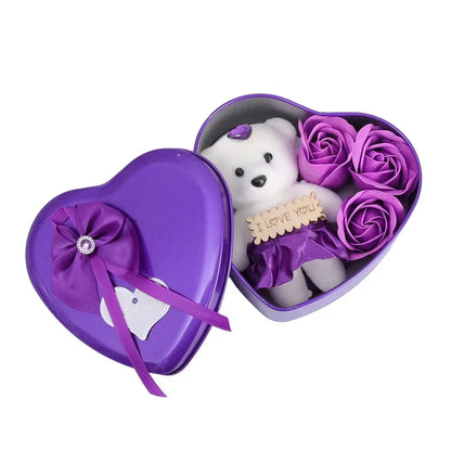Caja de Regalo Romántica con Oso y Rosas