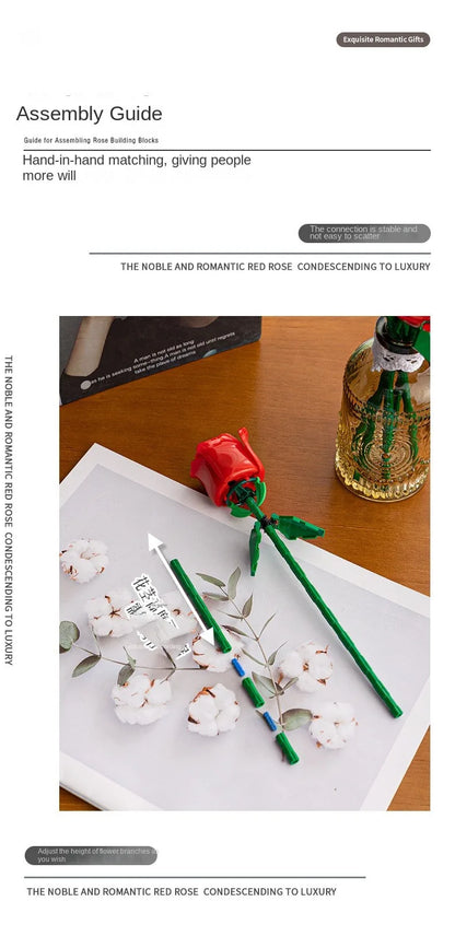 Rosas de Bloques de Construcción – Puzzle de Ramo Inmortal, Juguete y Decoración