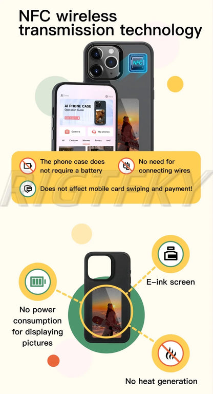 Funda Inteligente NFC para iPhone 16 Pro Max, 15 Pro, 14 y 13 – Impresión HD a Cuatro Colores, Diseño Personalizado DIY, Sin Batería