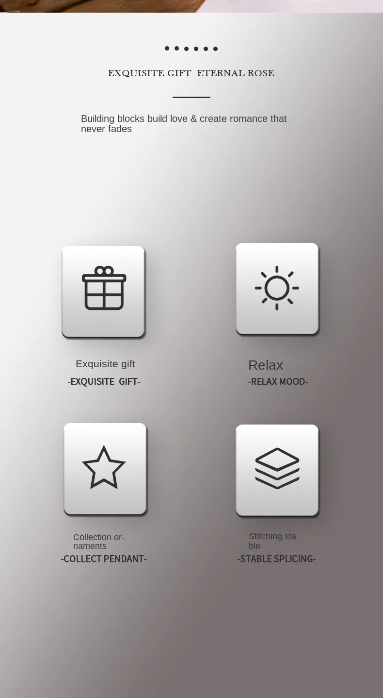 Rosas de Bloques de Construcción – Puzzle de Ramo Inmortal, Juguete y Decoración