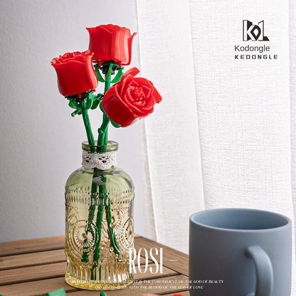 Rosas de Bloques de Construcción – Puzzle de Ramo Inmortal, Juguete y Decoración